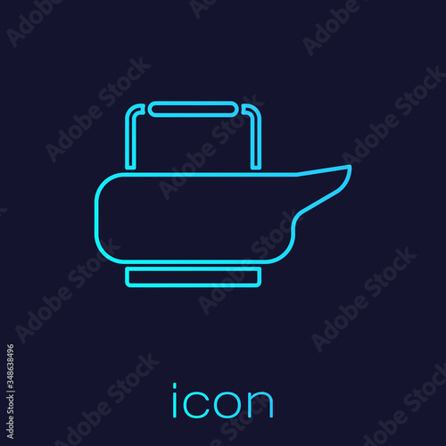 Turquoise line Bedpan icon isolated on blue background. Toilet for bedridden patients. Vector