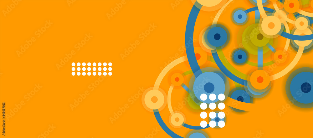 Obraz premium Flat style geometric abstract background, round dots or circle connections on color background. Technology network concept.