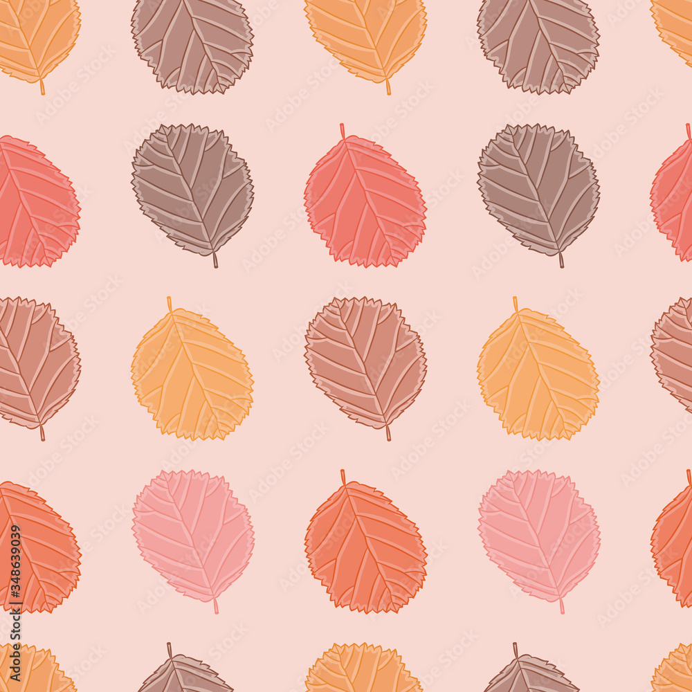 Obraz premium Autumn colored leaves seamless illustration background. Fall vegetation vector pattern.
