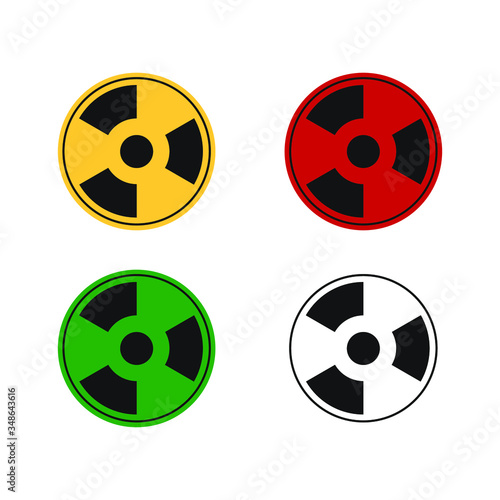 Set radiation icon with yellow, red, green and balack color. Flat design.