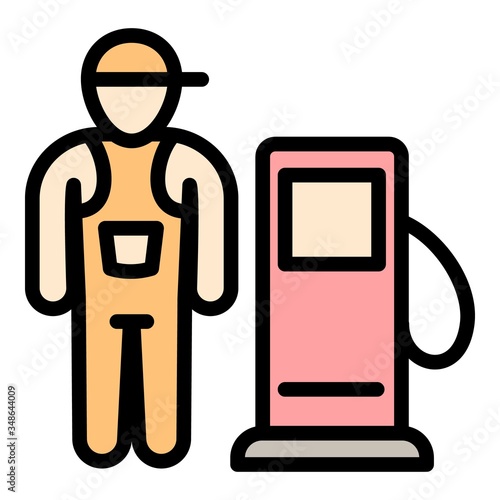 Fuel station worker icon. Outline fuel station worker vector icon for web design isolated on white background