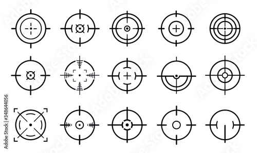 Target aim and aiming to bullseye signs symbol.Creative vector illustration of crosshairs icon set isolated on white background. Flat design. 