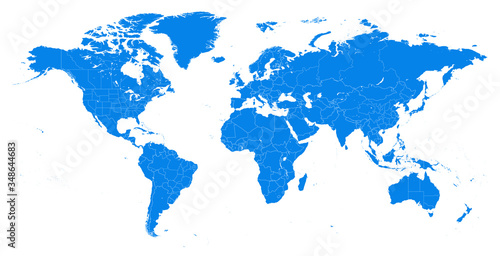 World Map Political - Blue Color - Vector Detailed Illustration
