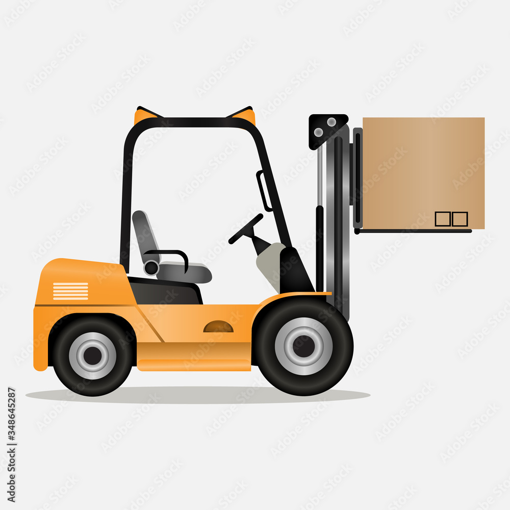 Warehouse equipment. Cargo delivery, storage service, forklift truck. Vector illustration.