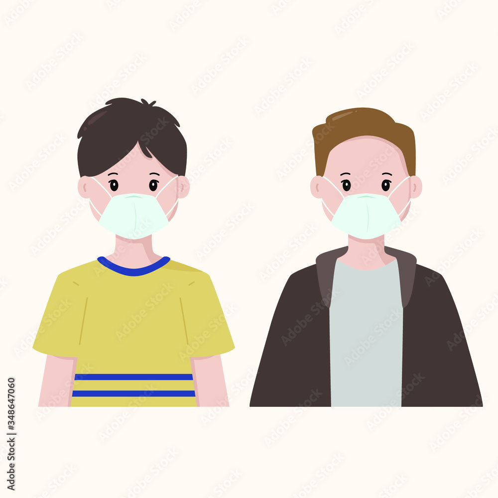 Boys with Protection Mask Vector Illustration