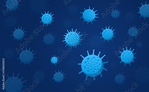 Background pattern of Coronavirus or Covid-19 molecules in shades of blue over a matching background, colored vector illustration