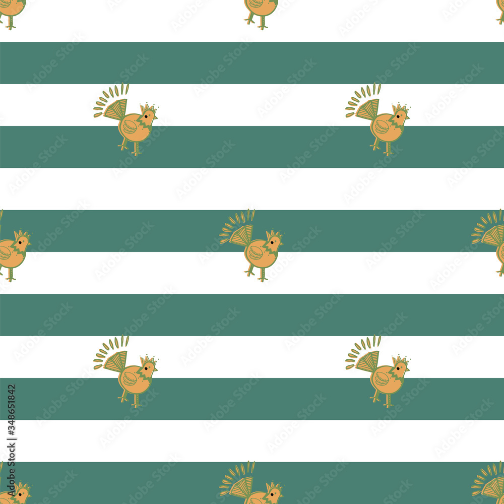 Fototapeta premium chicken folklore print stripes seamless repeat pattern