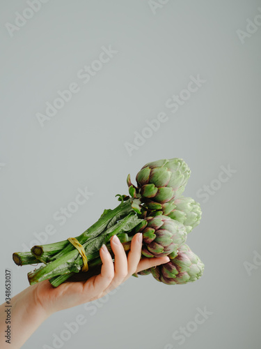 Asparagus in the hand. vegetable.  image with selected focus