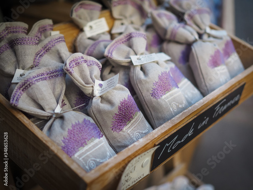 Sachets with lavender. French market.  image with selected focus