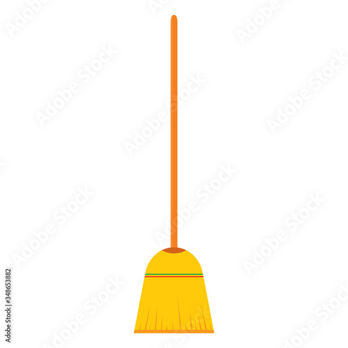 Dust broom. Classic besom to clean the floor. Housework equipment to clean home. Housekeeping and domestic object. Maid. Broomstick. Yellow and orange. Vector design.