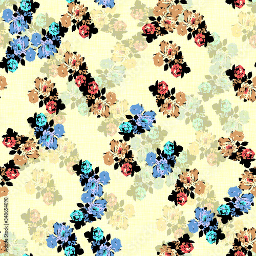 Watercolor seamless flower pattern with color backgound