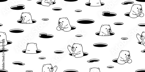 Bear seamless pattern polar bear vector hole hide scarf isolated cartoon repeat wallpaper tile background doodle illustration white design