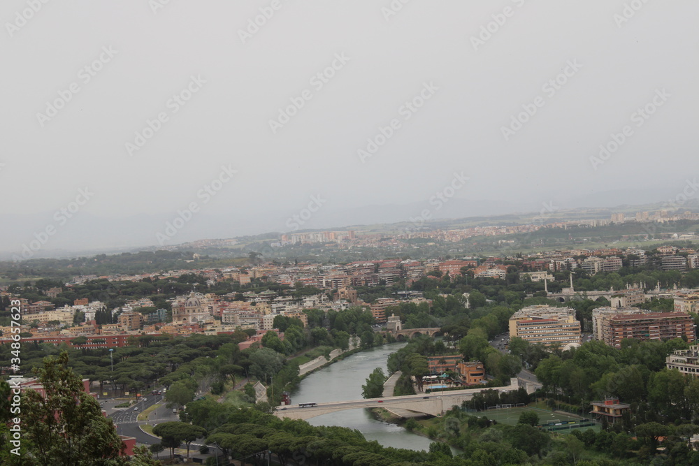 aerial view of  rome city italy with river tiber in rome city center