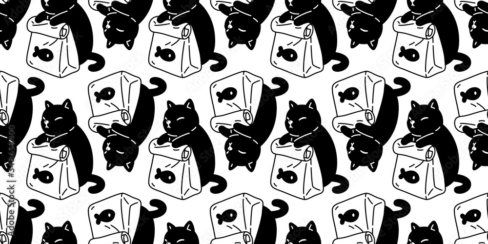 cat seamless pattern vector kitten food calico scarf isolated cartoon tile wallpaper repeat background illustration design