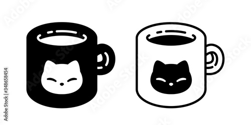 cat vector cup coffee tea icon kitten calico glass drink logo symbol character cartoon doodle illustration design