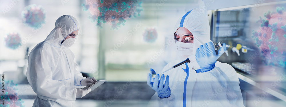 Scientists studying coronavirus in laboratory Scientists studying coronavirus in laboratory