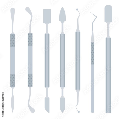 Sculpting dental spatula set vector icon flat isolated