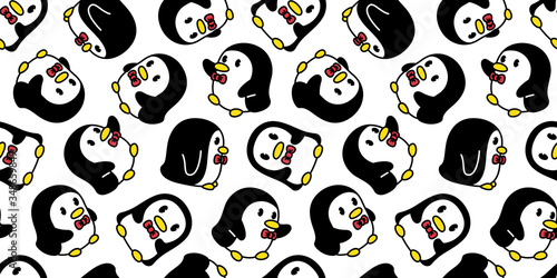 penguin Seamless pattern bird bow tie vector cartoon scarf isolated tile background repeat wallpaper illustration doodle design