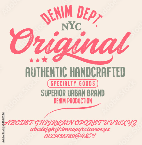 Vintage brush script lettering font, handwritten calligraphic alphabet. Textured unique brush in alphabet style. Vector Illustration.
