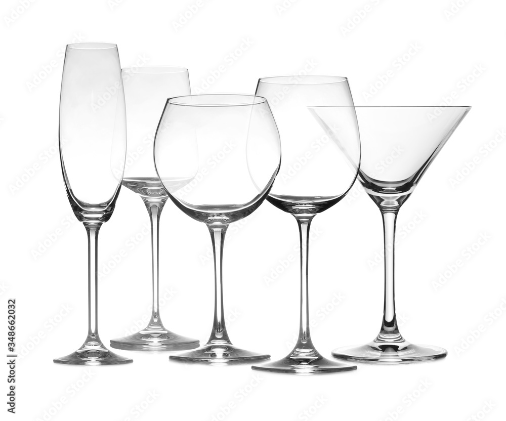 Set of empty glasses on white background Set of empty glasses on white background