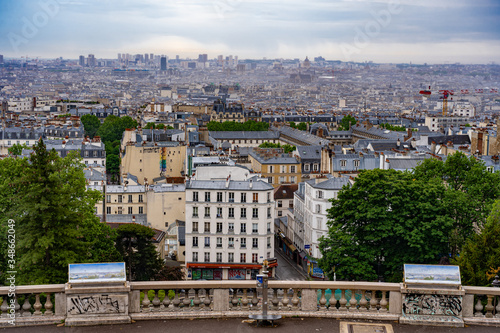 Fototapeta Naklejka Na Ścianę i Meble -  Paris, France - 05 09 2020: Montmartre district. View of Paris from sacred heart place, during confinement against coronavirus