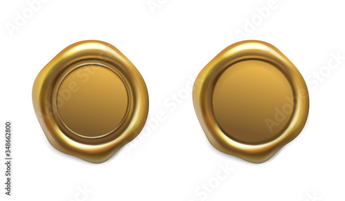 Golden wax seal set. Gold realistic medieval stamp vector