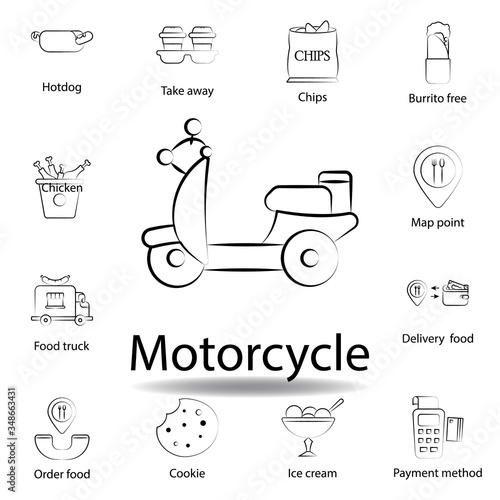 fast food motorcycle outline icon. Set of food illustration icon. Signs and symbols can be used for web  logo  mobile app  UI  UX on white background
