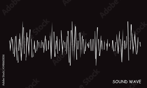 Modern stylized wave lines for design elements in concept of music, technology. Vector grunge music logo. Abstract white pulse equalizer black background