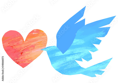 ベクター　青い鳥のイラスト　ハート