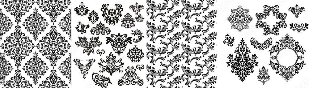 Damask white and black ornament.Traditional pattern.Decorative element eastern tracery.Floral ,victorian,baroque,Indian design. Texture for arabic wallpapers. Damask white and black ornament.Traditional pattern.Decorative element eastern tracery.Floral ,victorian,baroque,Indian design. Texture for arabic wallpapers.