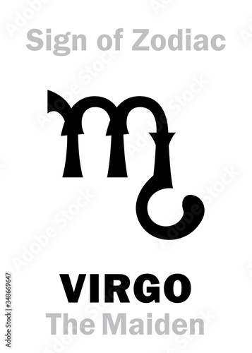 Astrology Alphabet: Sign of Zodiac VIRGO (The Maiden). Astrological character, hieroglyphic sign (variant symbol from the plate of Czech Medieval Zodiac of 15th century).
