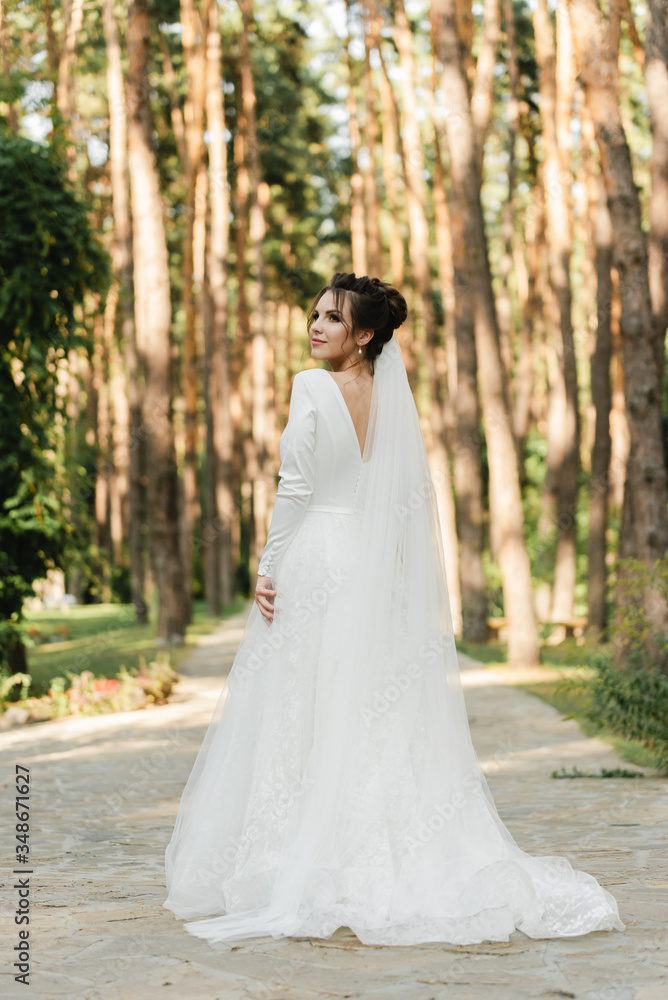 cute bride holds a bouquet in a beautiful wedding dress,beautiful bride stands with her back cute bride holds a bouquet in a beautiful wedding dress,beautiful bride stands with her back