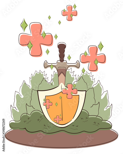 We defeated the coronavirus. Doctors have developed a vaccine against pneumonia, epidemics, pandemics, covid-19. People defend themselves and defeat the virus. Vector flat cartoon illustration.