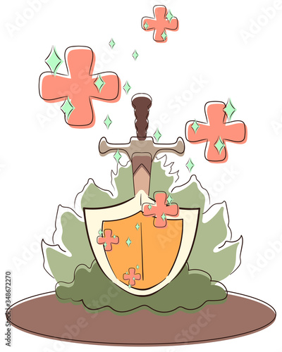 We defeated the coronavirus. Doctors have developed a vaccine against pneumonia, epidemics, pandemics, covid-19. People defend themselves and defeat the virus. Vector flat cartoon illustration.