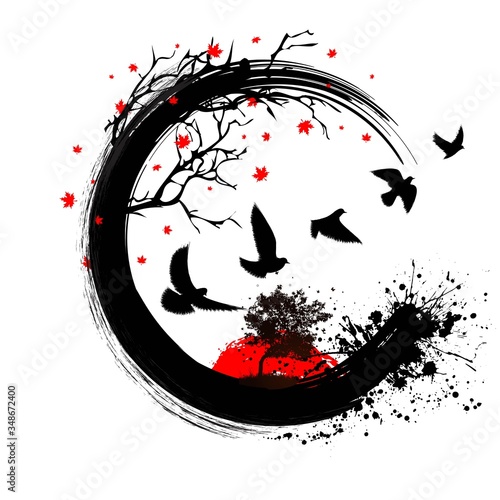 Grunge birds fly background