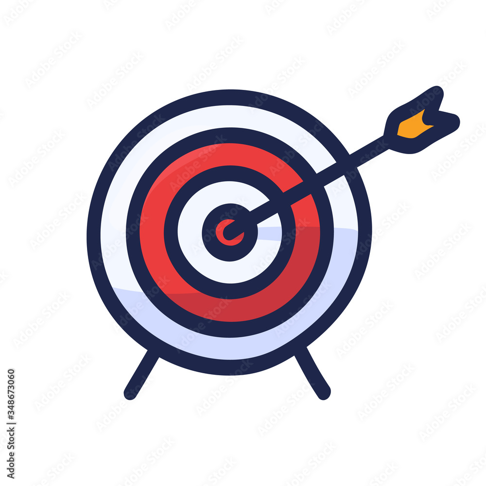 Target with arrow hand drawn outline doodle icon. Cartoon vector illustration