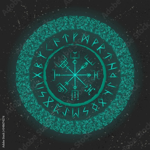 Green runic magic symbols wallpaper