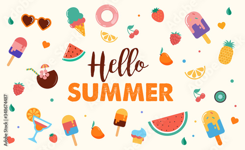 Hello summer abstract background, summer sale banner, poster design. Vector illustration