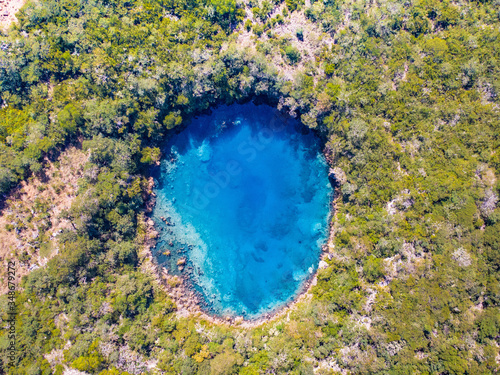 Aerial view with drone from Cenotes of Candelaria in Huehuetenango, Guatemala