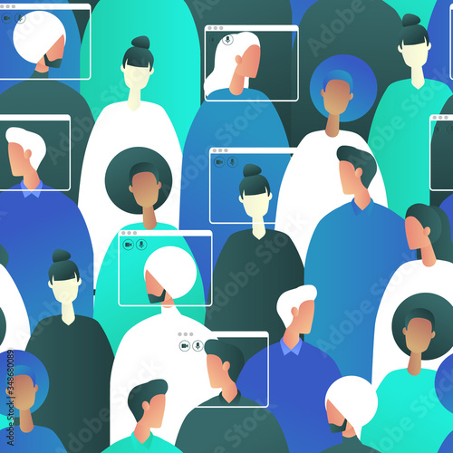 Social distancing creative concept. People talks to each other on the digital screen. Seamless pattern