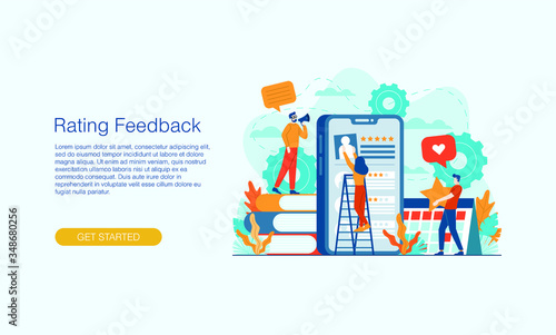 Rating feedback mobile app vector illustration concept template background can be use for presentation web banner UI UX landing page