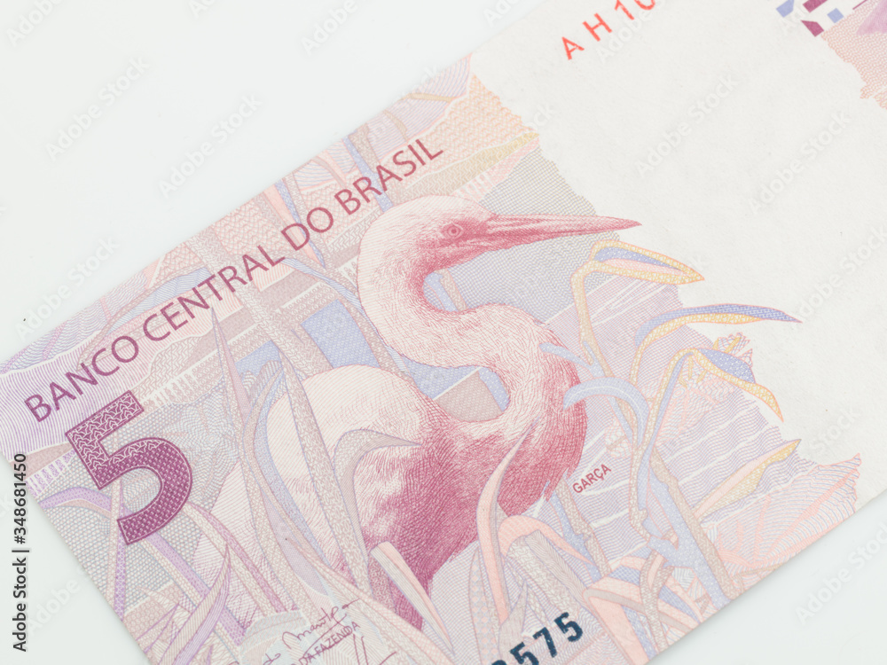 brazilian money, called real, isolated on white