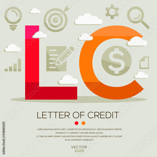 LC (letter of credit), letters and icons. Vector illustration.