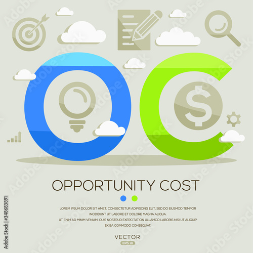 OC (opportunity cost), letters and icons. Vector illustration.