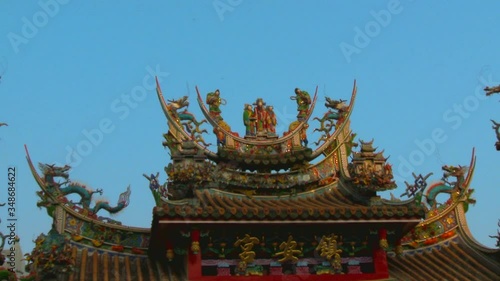 Wooden roof of Zhenan temple in Houli, Taiwan. Zoom out photo