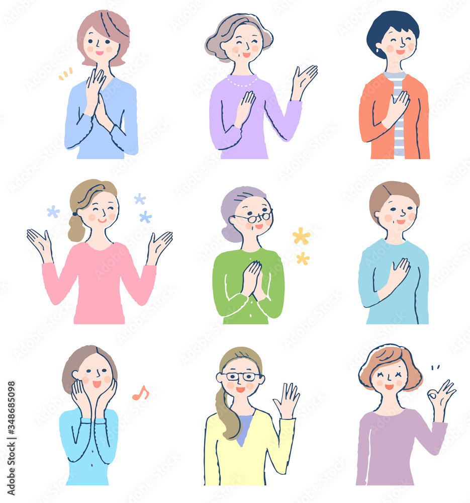 笑顔の中高年女性9人　セット