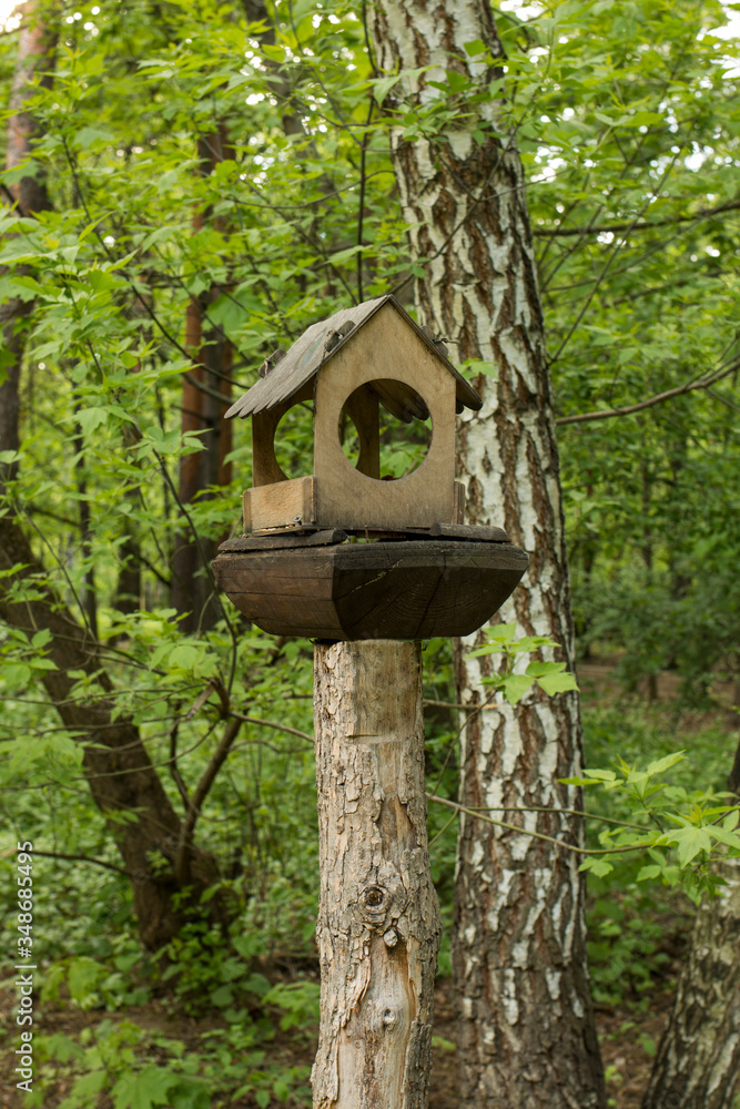 Birdhouse on the tree. Food for birds. Bird feeders. Birdhouse on the tree. Food for birds. Bird feeders.