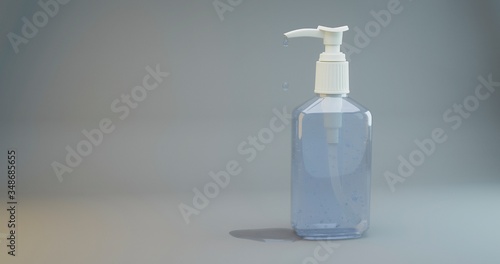 Sanitizer gel bottle on white background. 3D illustration.