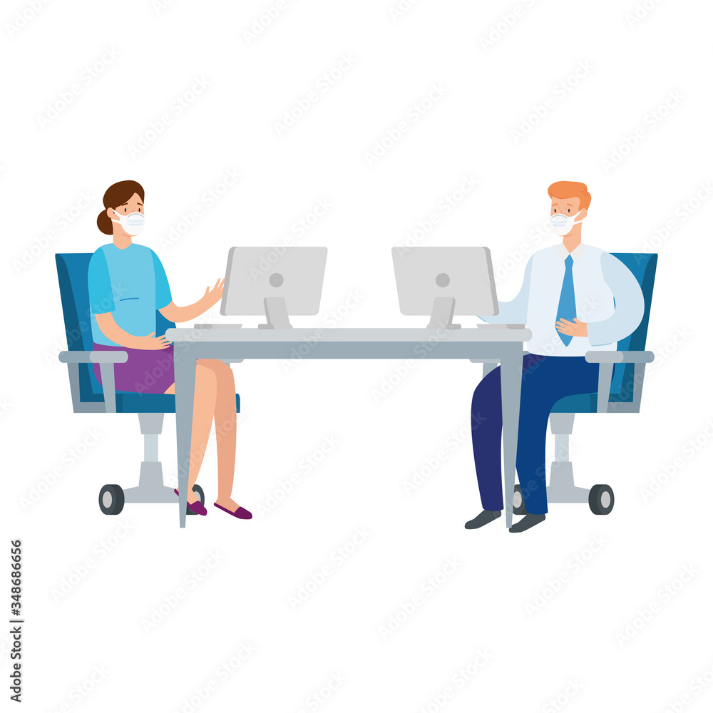 business people using face mask in the workplace vector illustration design business people using face mask in the workplace vector illustration design