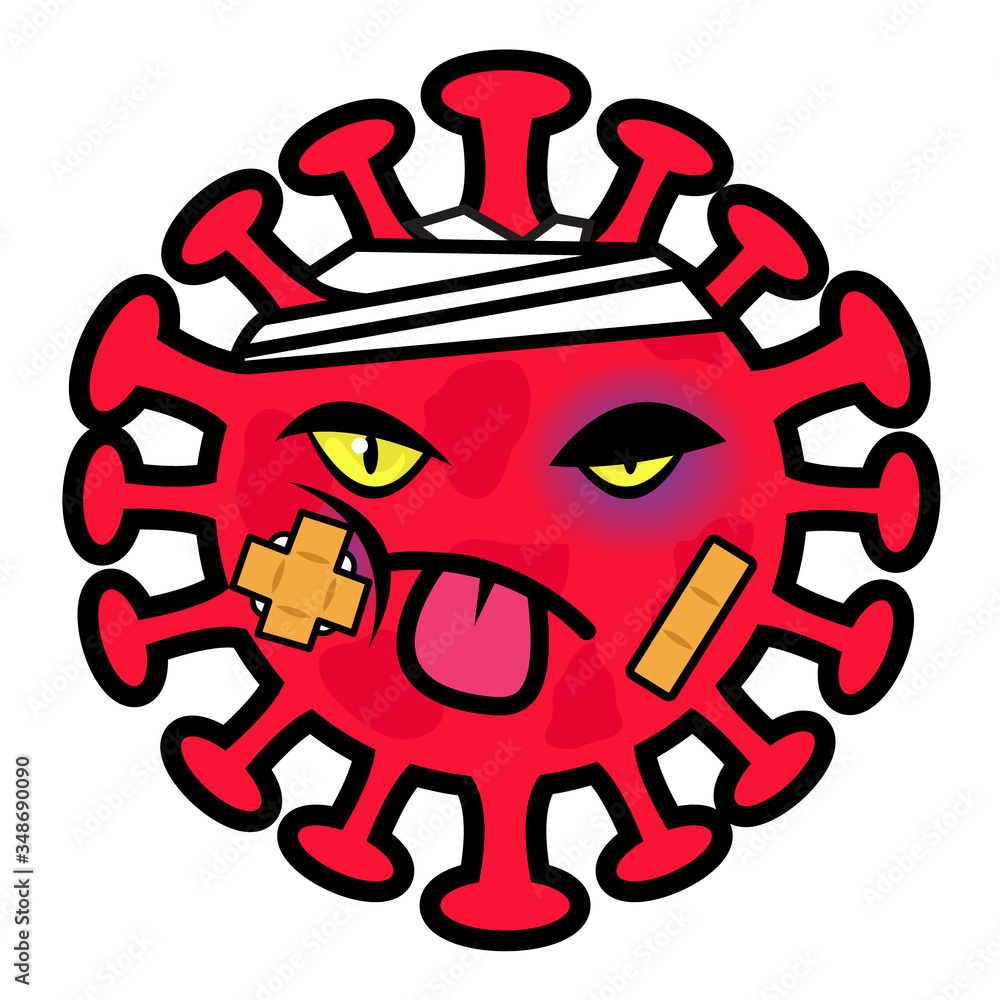 Red Corona Virus Character with Black and Blue Mark on His Face Red Corona Virus Character with Black and Blue Mark on His Face
